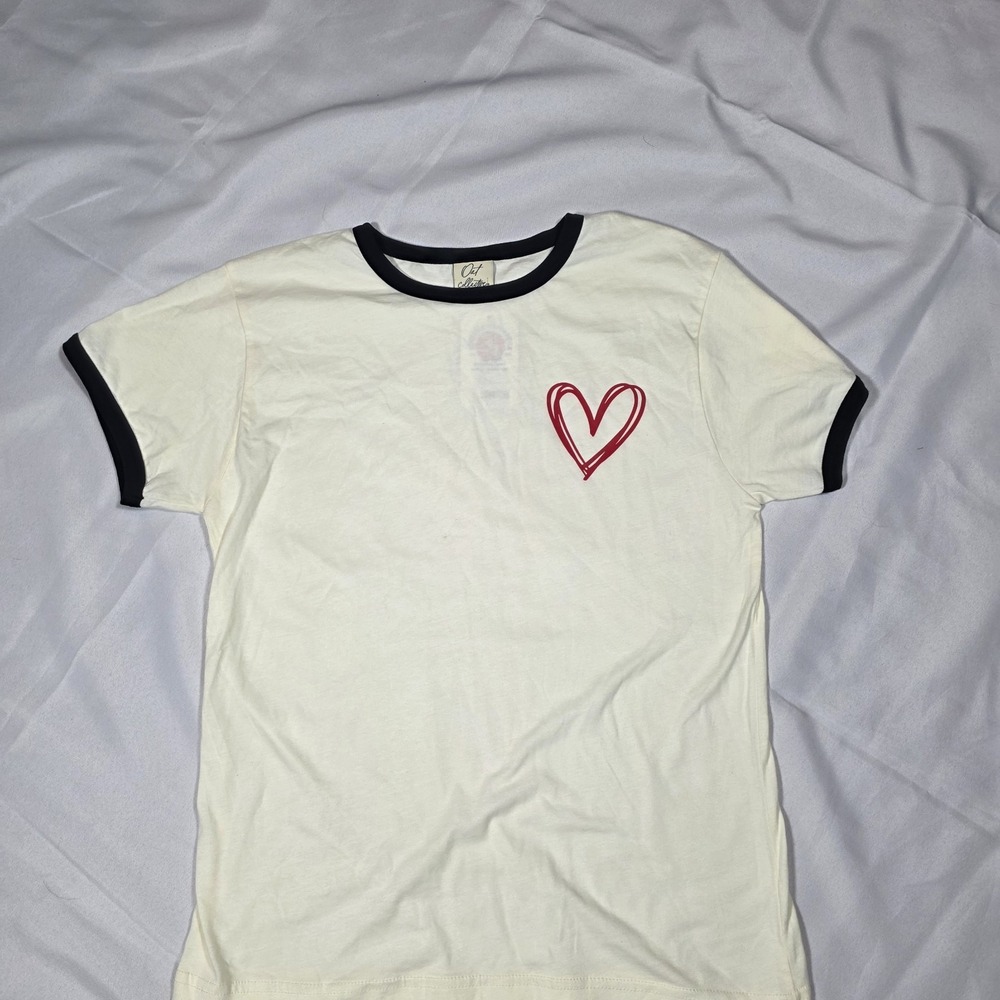 Oat‎ Collective Cotton Retro Heart Style T-Shirt Size Small NWT